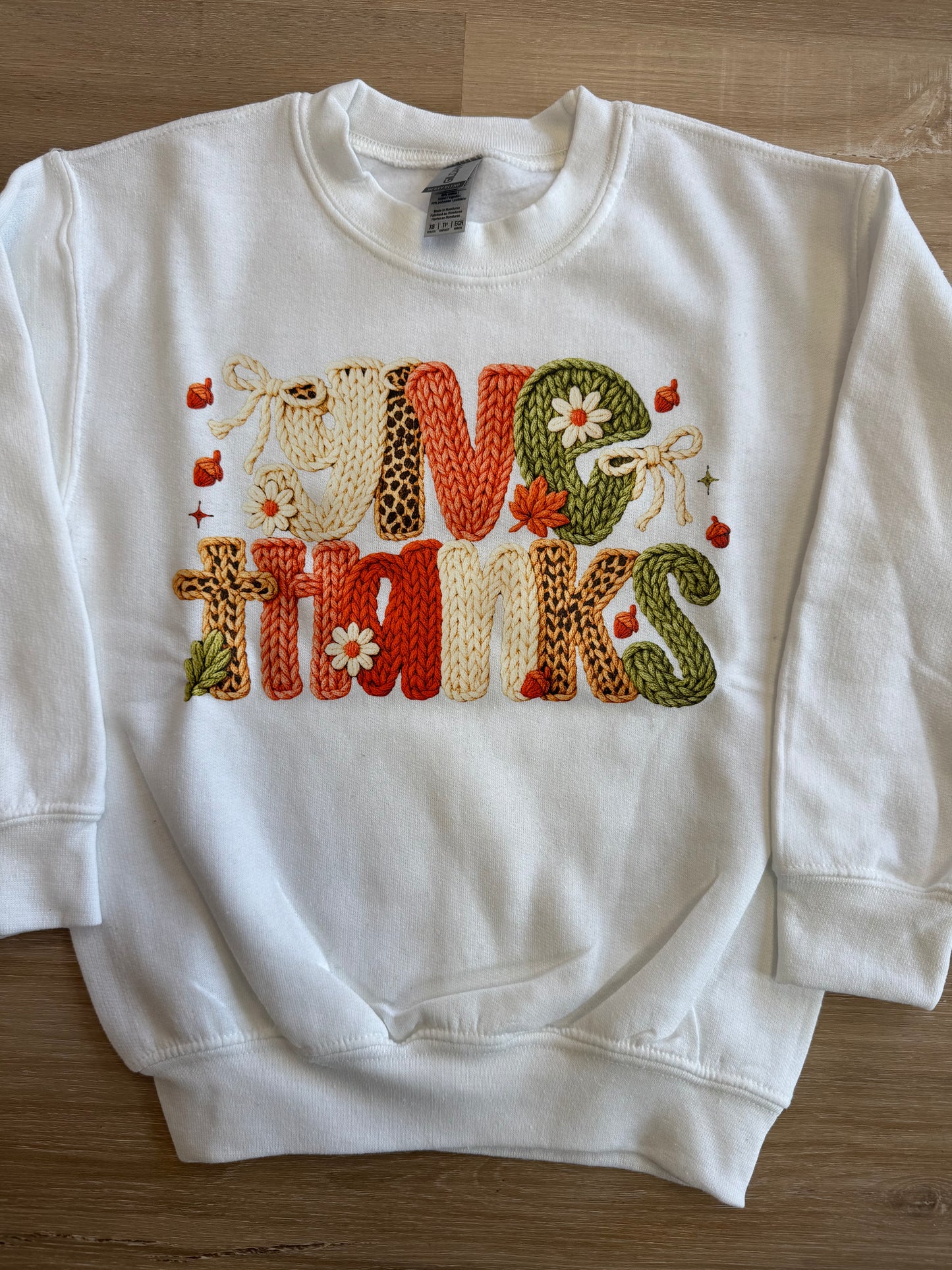 Give Thanks Faux Yarn Colorful Sweatshirt