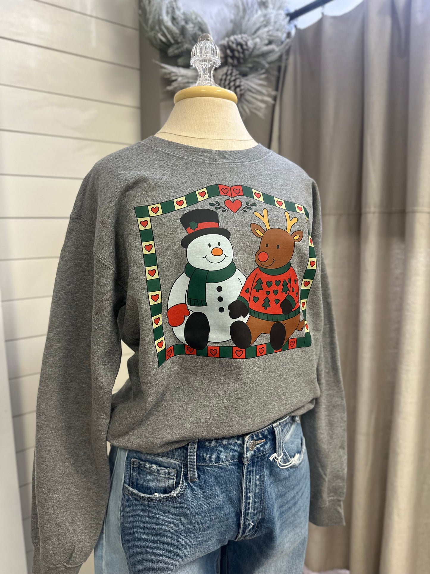 Christmas Snowman & Reindeer Thrifty Vintage Short Sleeve/ Long Sleeve/ Sweatshirt
