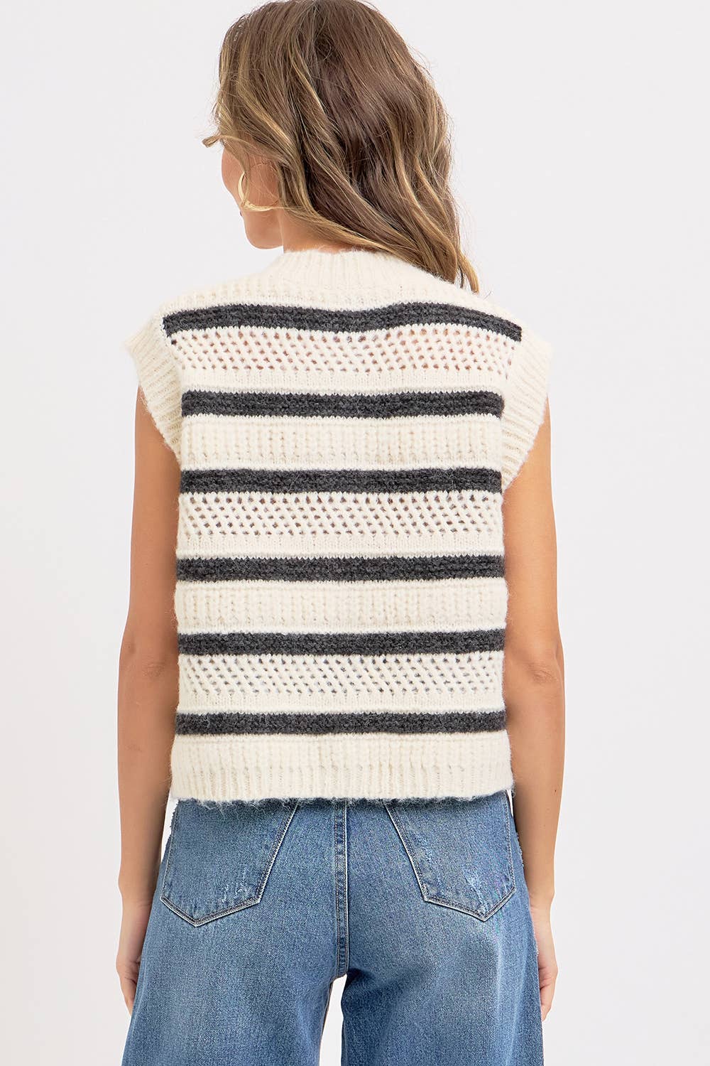 STRIPE SWEATER KNIT SLEEVELESS TOP