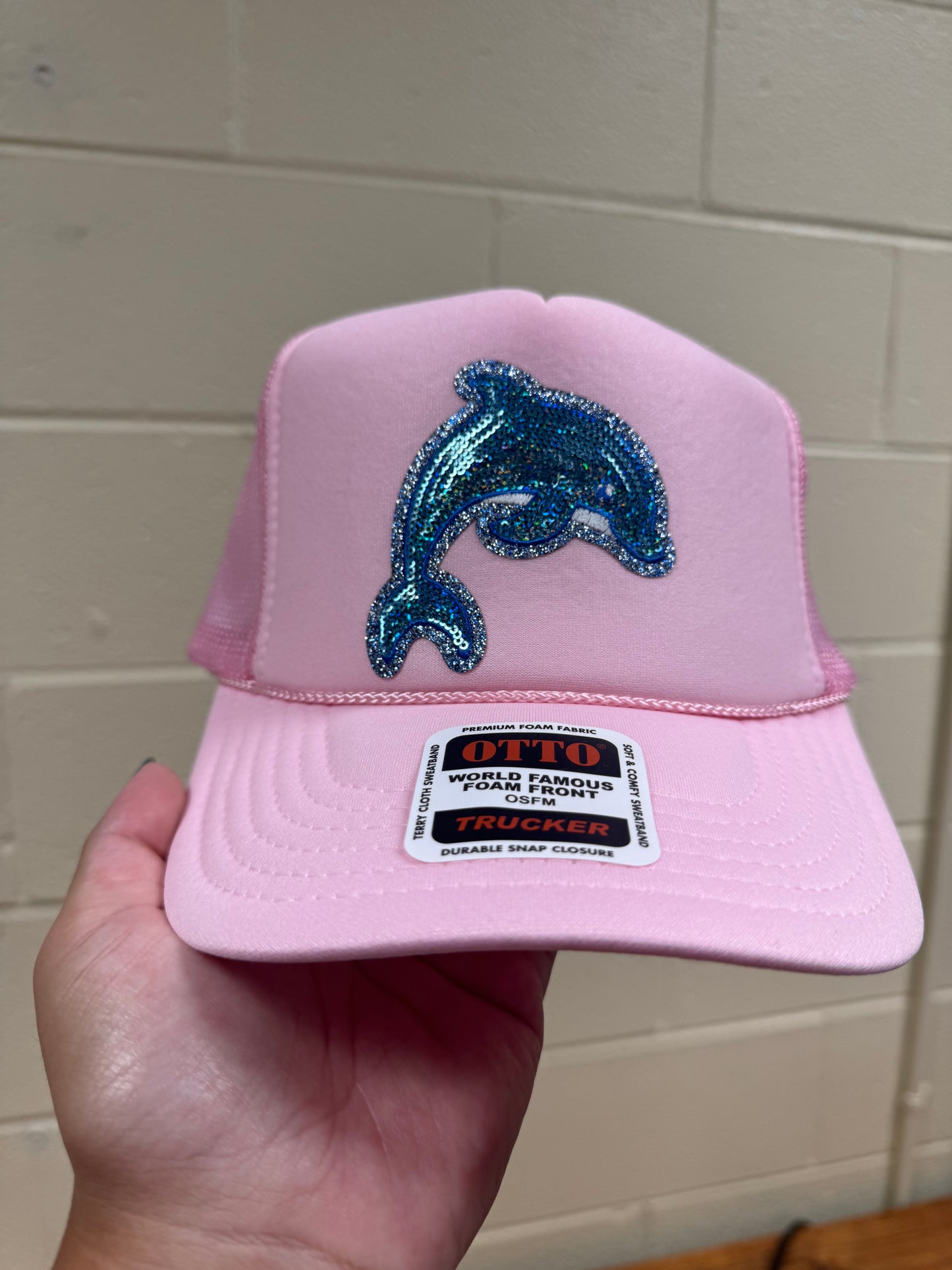 Dolphins Sequin Patch- Pink Hat