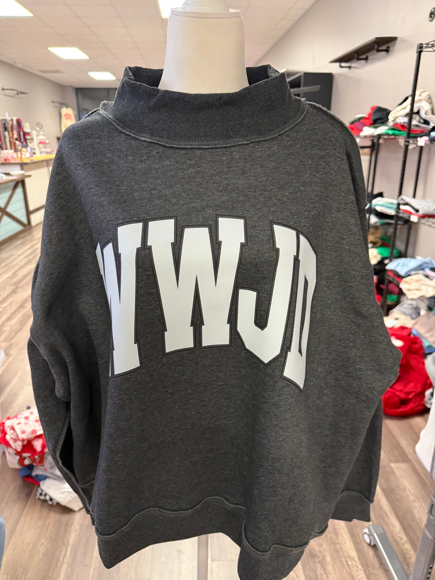 WWJD oversized mockneck sweatshirt