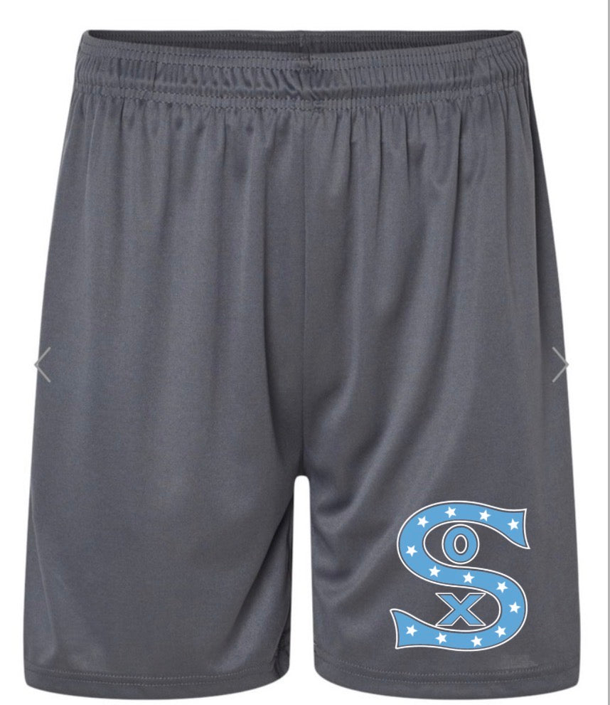 PC SOX MENS SHORTS WITH POCKETS 5 inch embroidered on grey