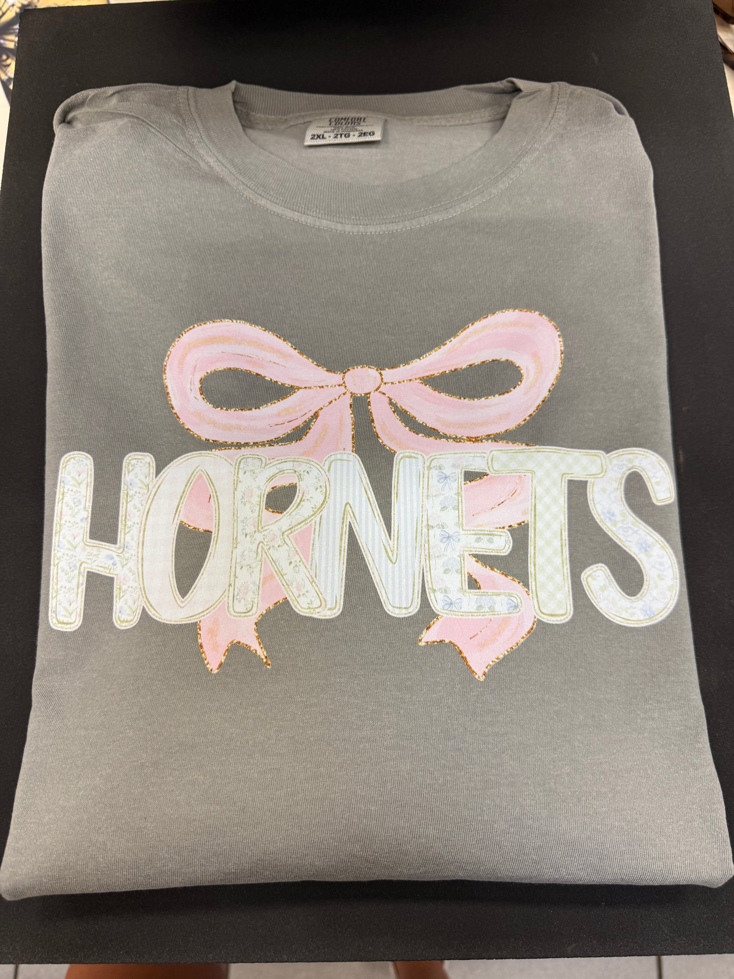 Hiram Hornets Pink Floral with Bow on Grey