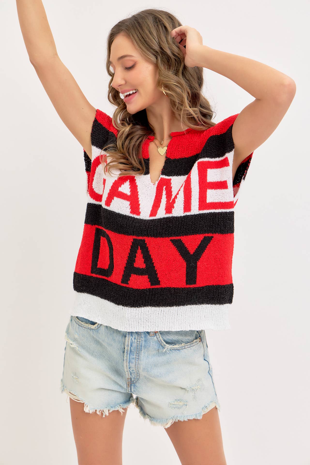 GAME DAY RED & BLACK SWEATER KNIT TOP