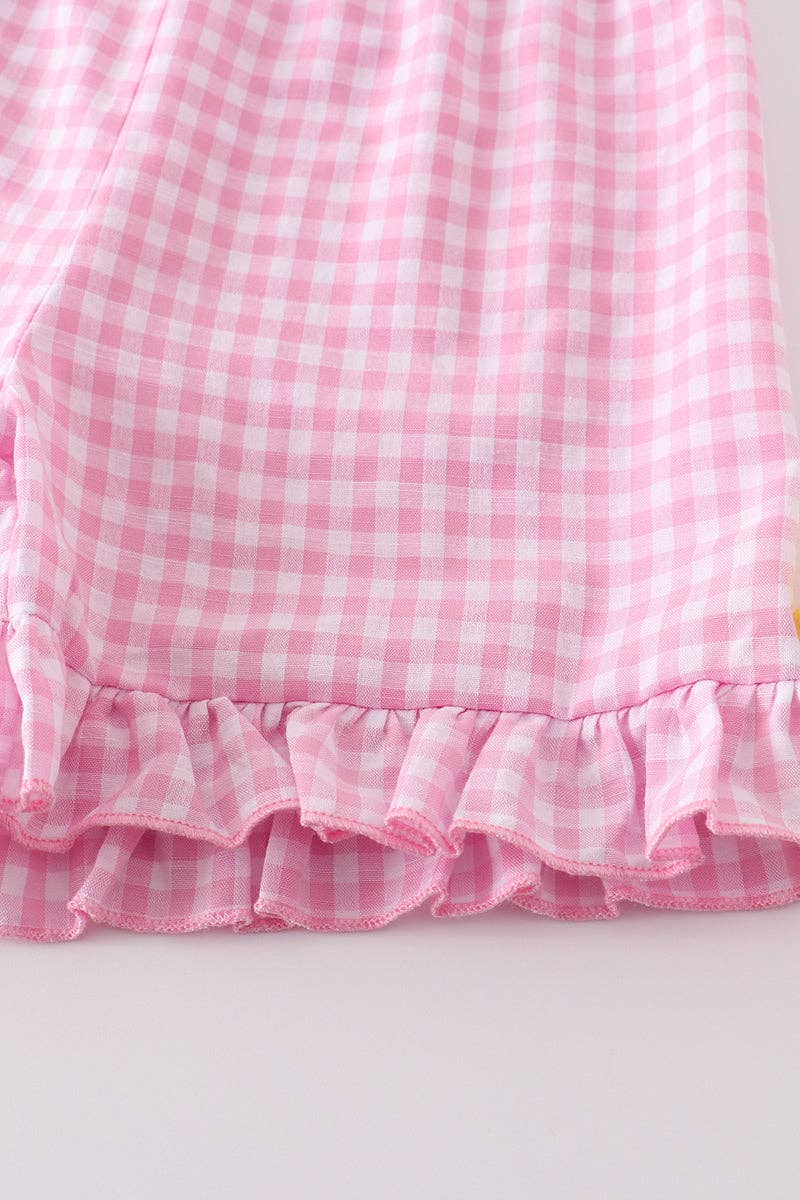 Yellow Plaid Chicken Applique Ruffle Girl Set size 5