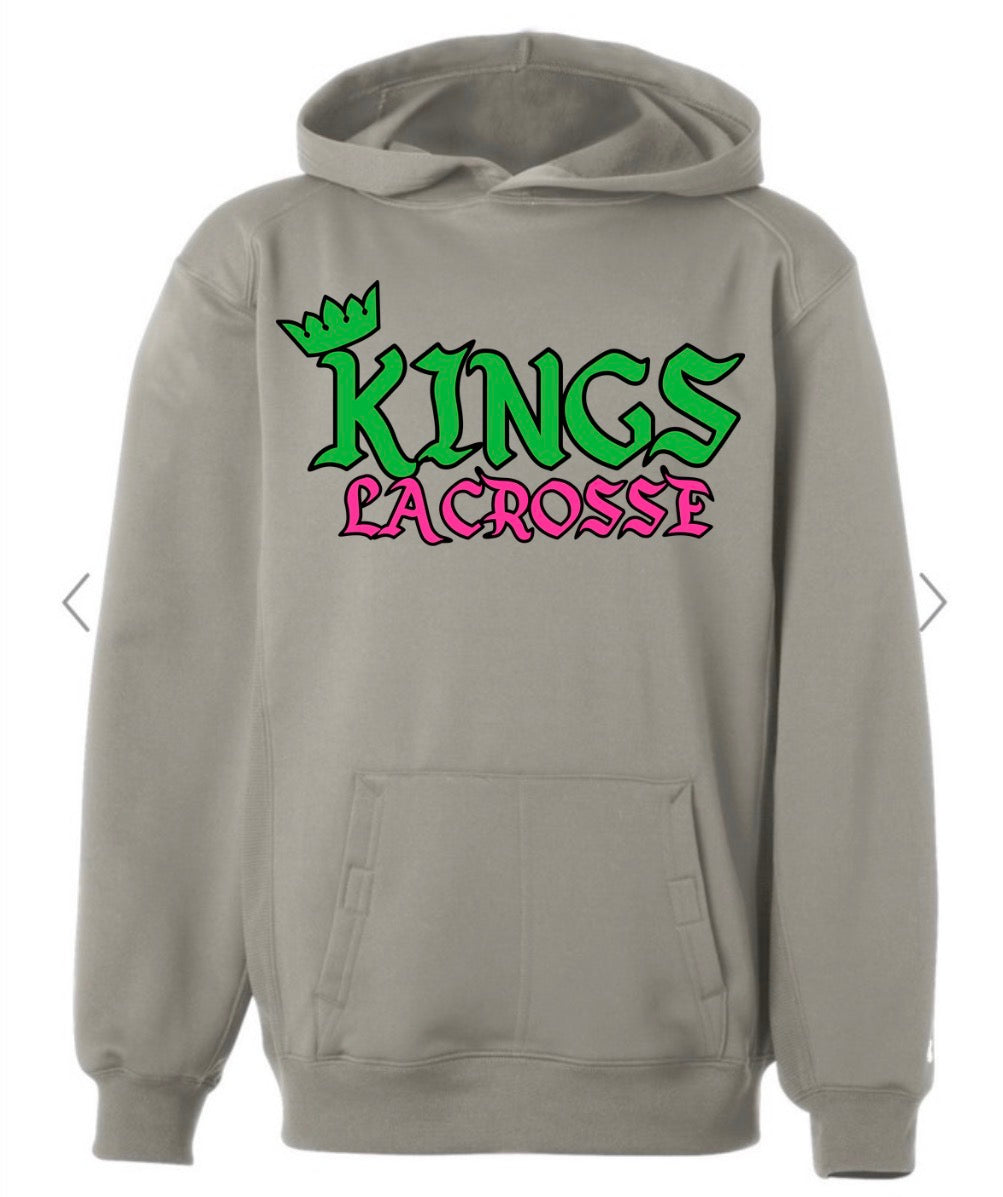 Kings Lacrosse Retro on Grey BADGER PERFORMANCE FLEECE HOODIE