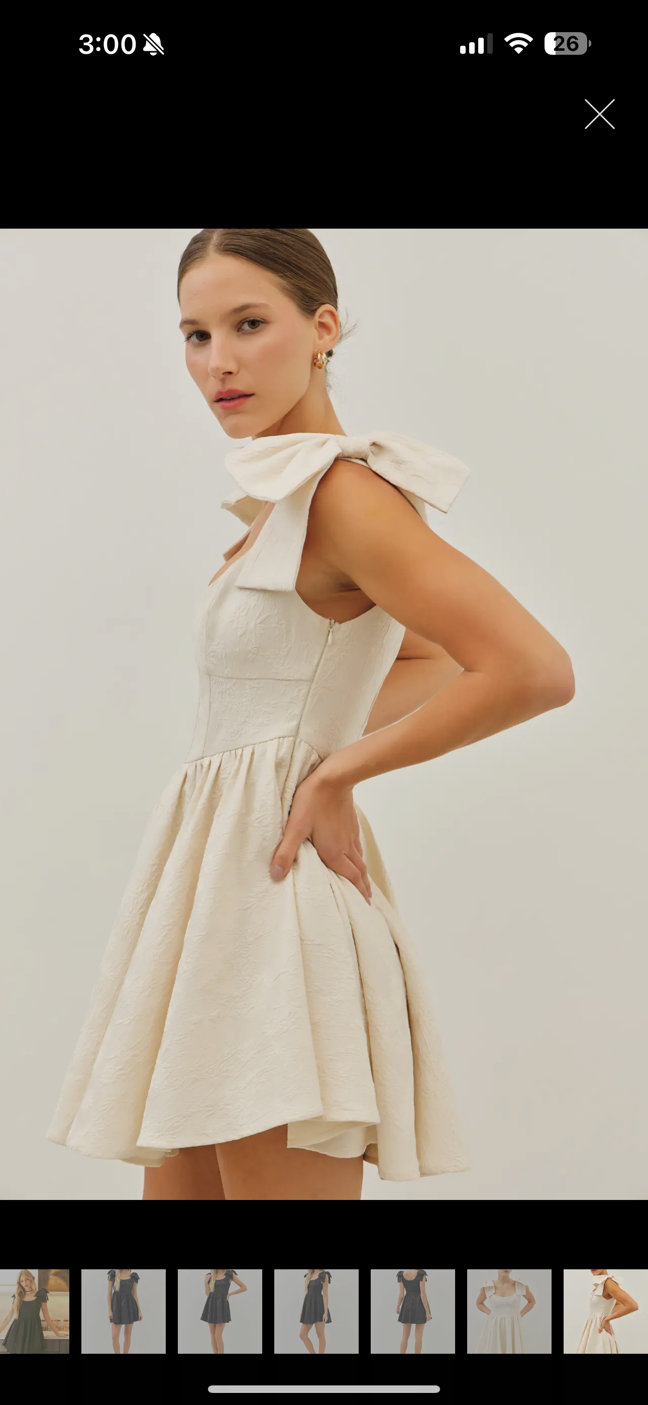 Lovely Textured Flare Mini Dress With Bow Straps-Cream
