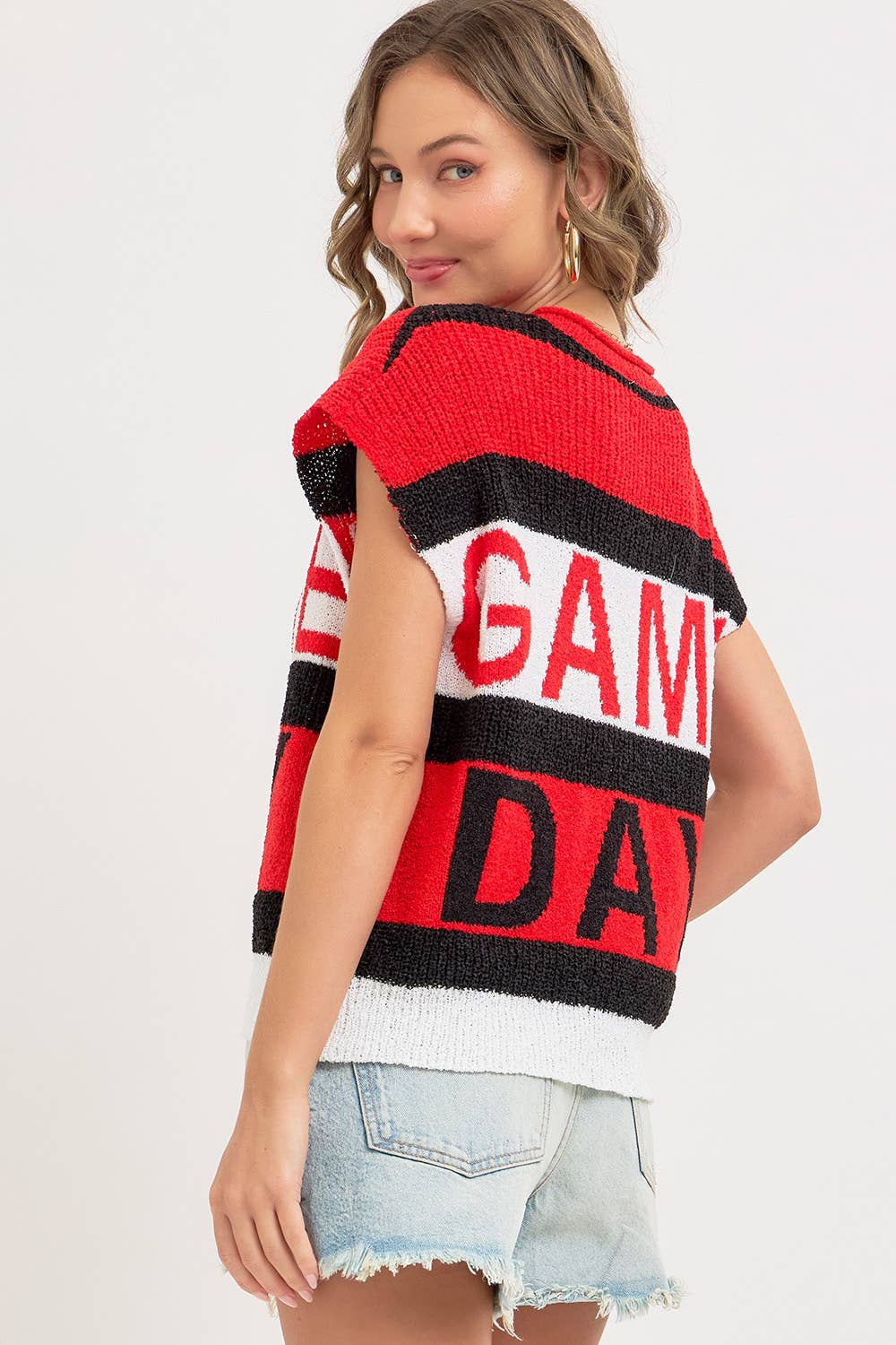 GAME DAY RED & BLACK SWEATER KNIT TOP