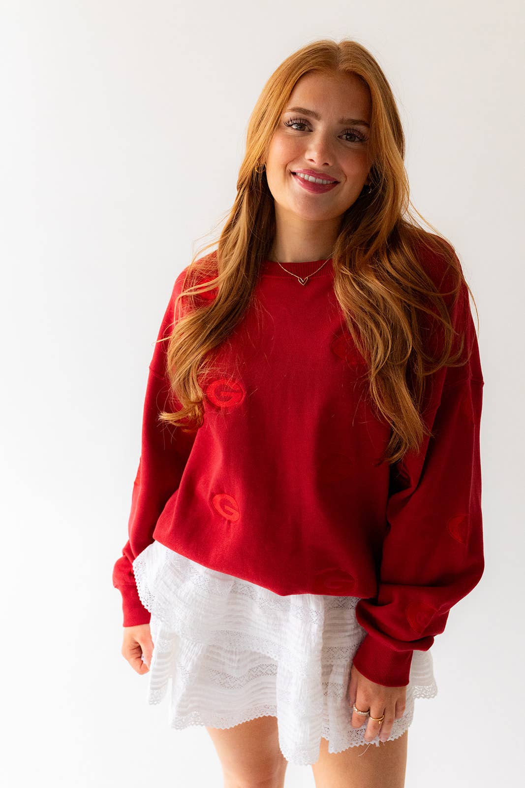 Georgia Ritter Repeat Lantern Sleeve Crew: RED