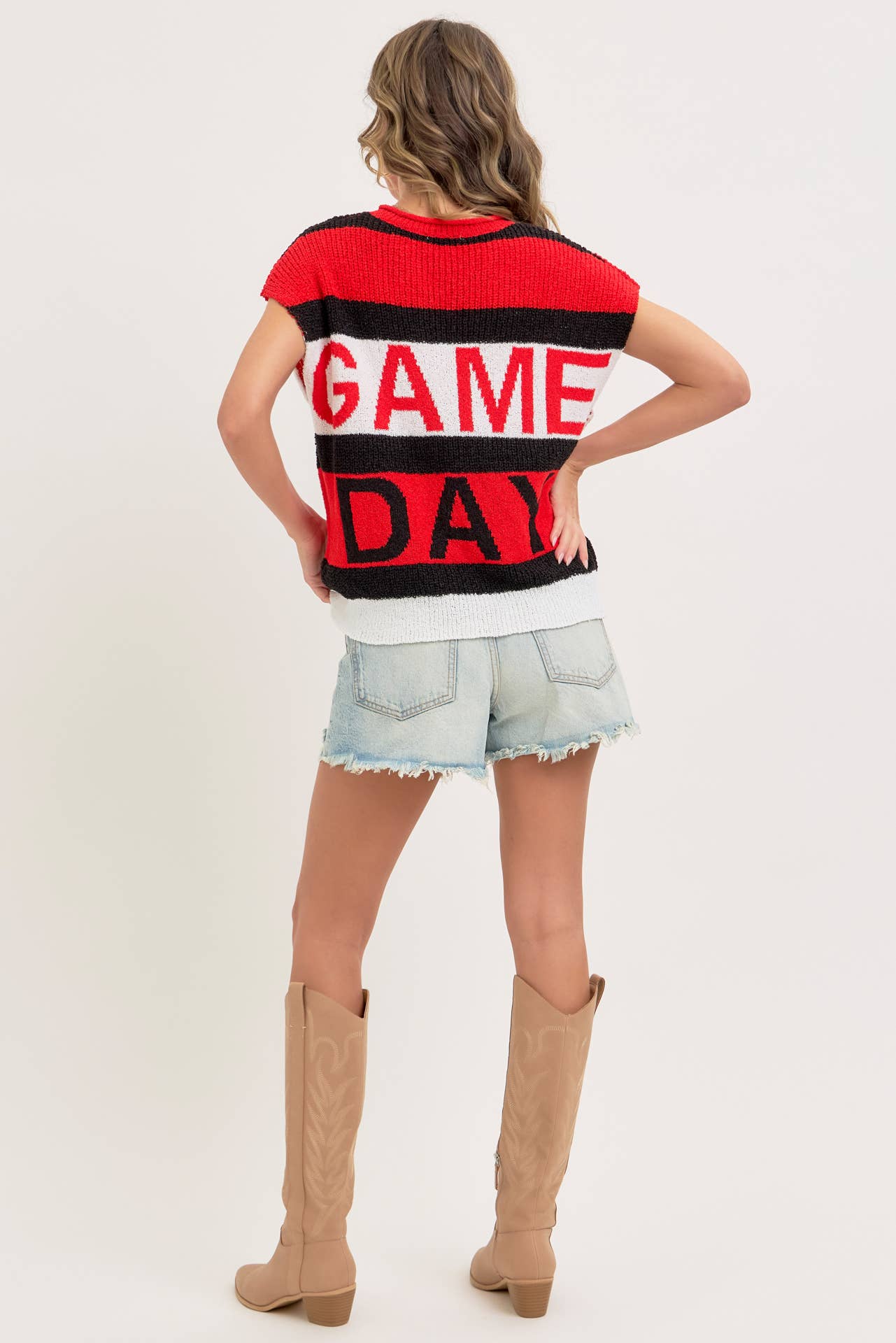 GAME DAY RED & BLACK SWEATER KNIT TOP