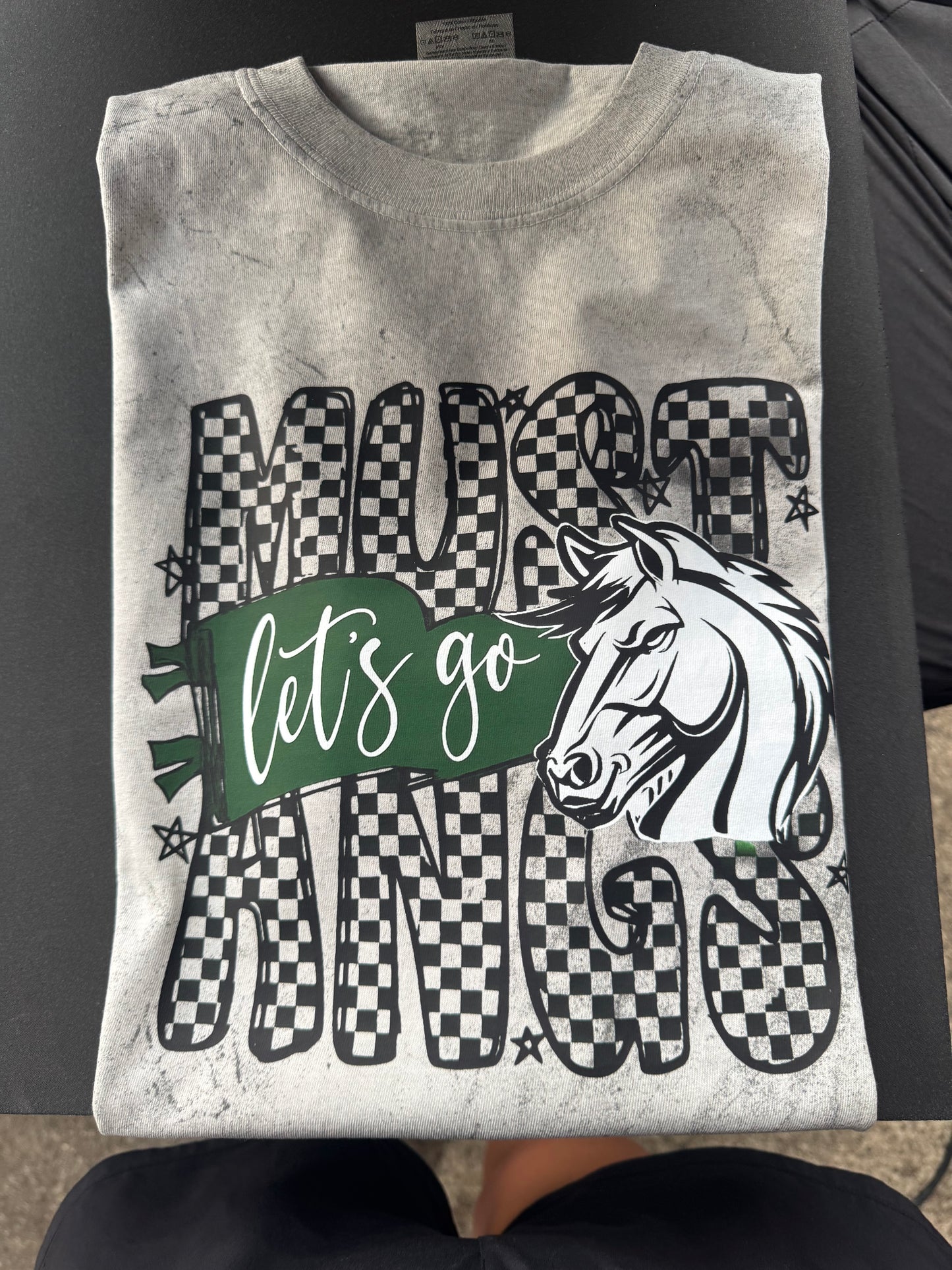 Let’s Go Mustangs Pennant flag and checkered COLORBLAST CC TEE