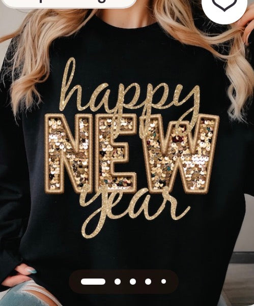 TSHIRT BAR- happy new year faux glitter gold