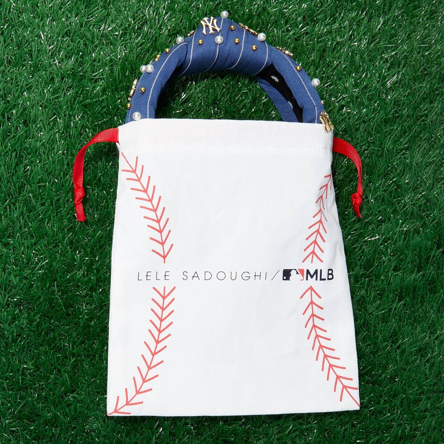 Navy Atlanta Braves Embroidered Knotted Headband- Lele Sadoughi