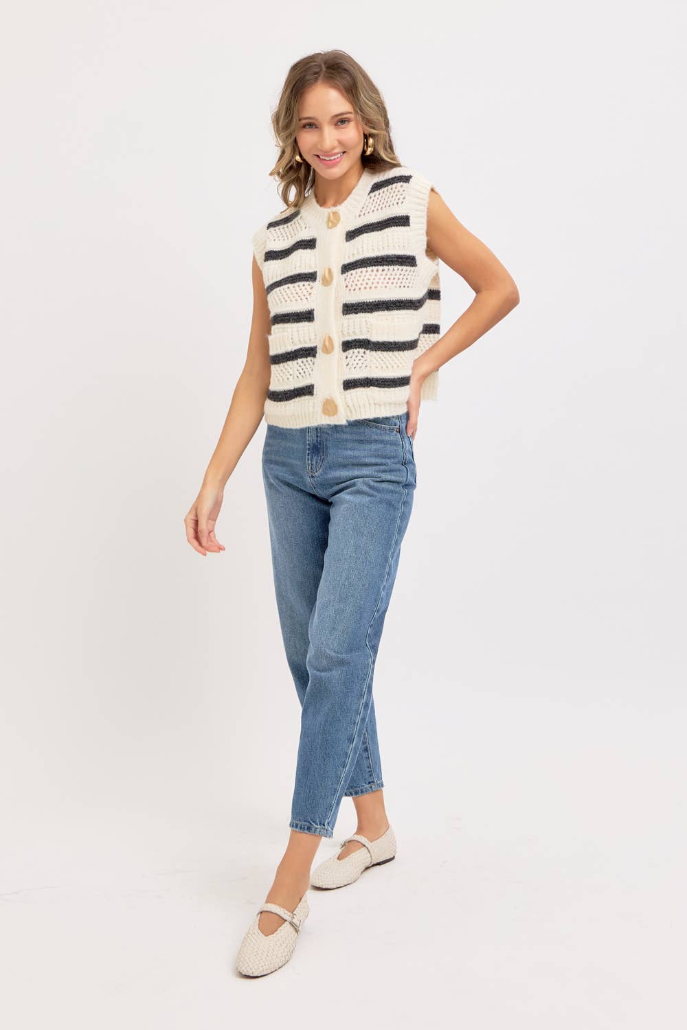 STRIPE SWEATER KNIT SLEEVELESS TOP