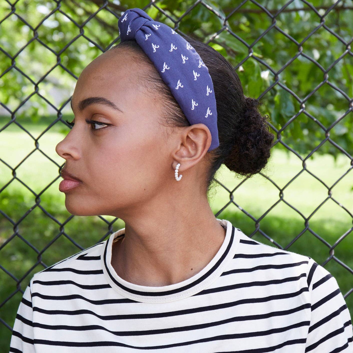 Navy Atlanta Braves Embroidered Knotted Headband- Lele Sadoughi