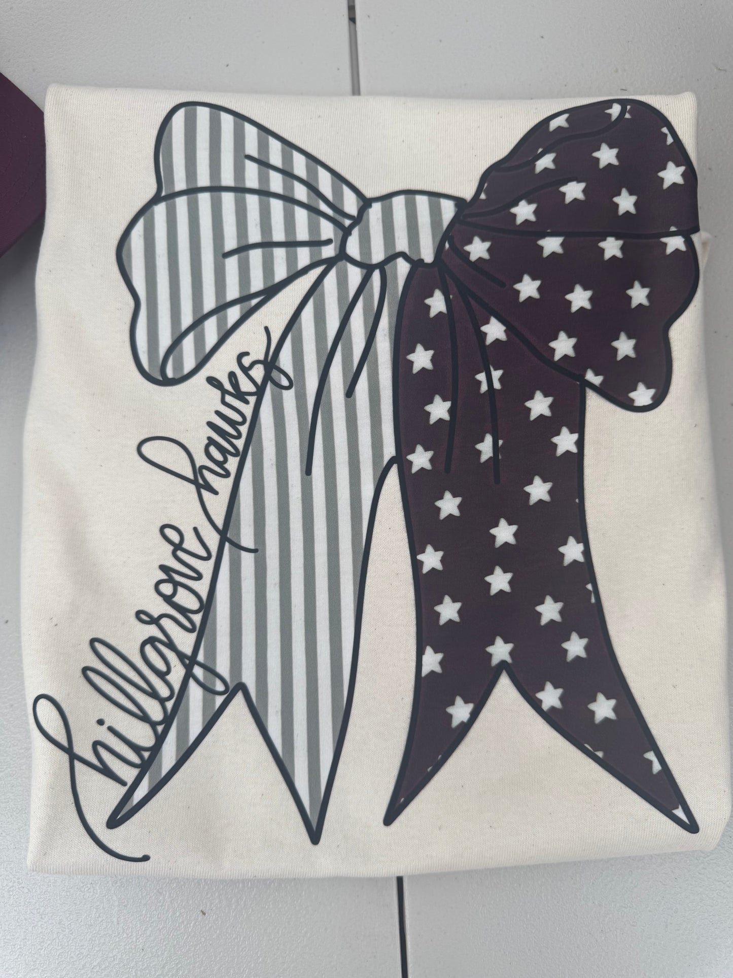 Hillgrove Hawks Striped Bow on Ivory