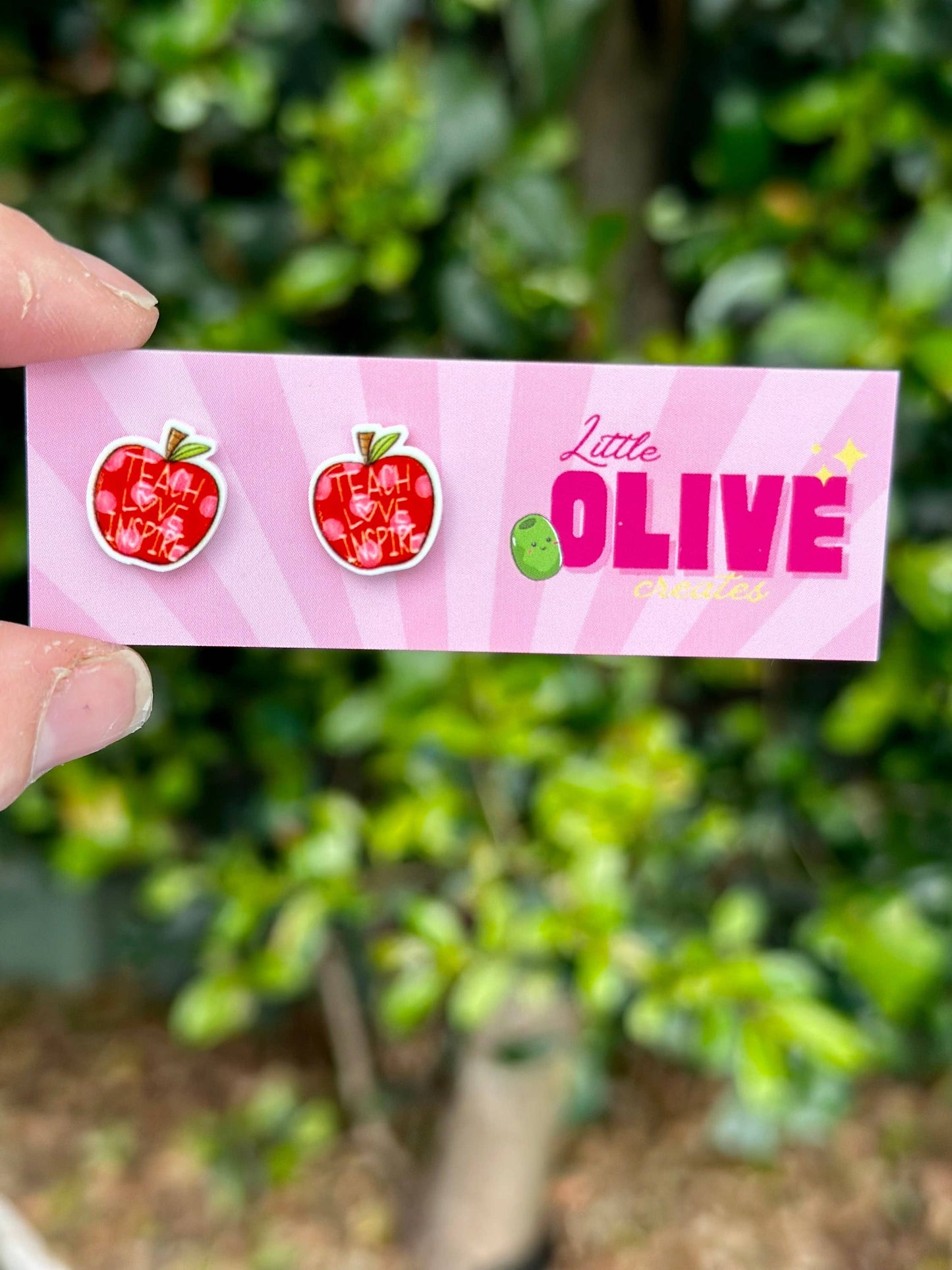 Teach Love Inspire Teacher Statement Stud Earrings: Rainbow