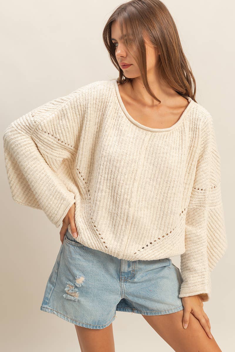 Ribbed Drop Sleeve Sweater: CREAM