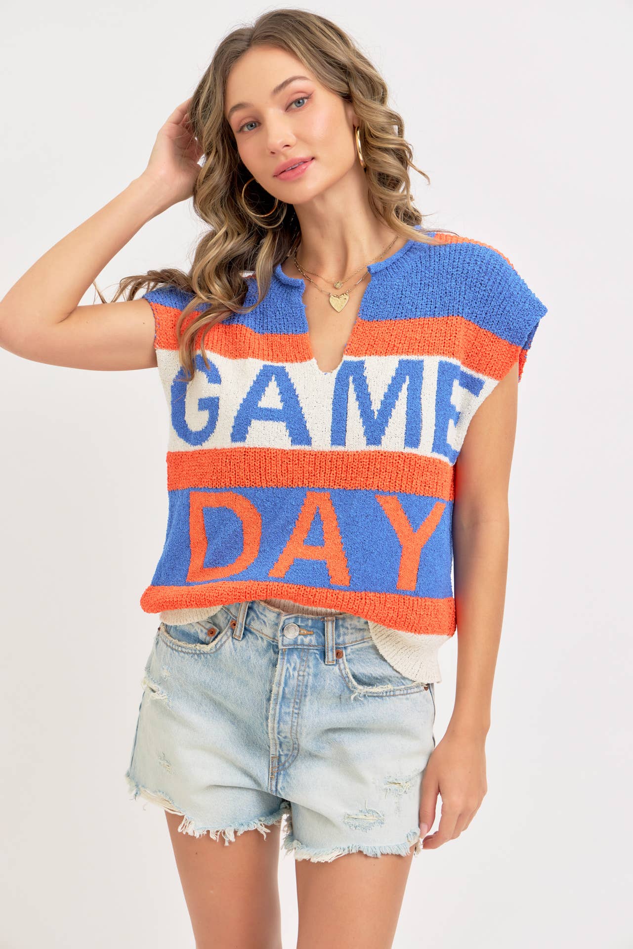 GAME DAY RED & BLACK SWEATER KNIT TOP