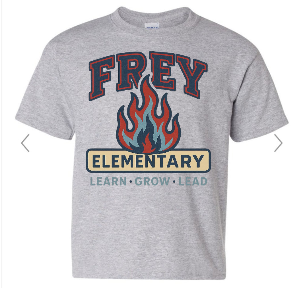 FREY ELEMENTARY- learn grow lead with flame in the middle on sport grey