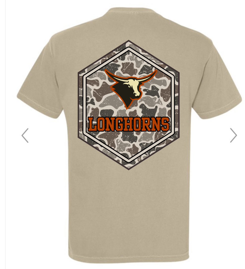 Kell Longhorns Camo (big on the back, small pocket area on the front)