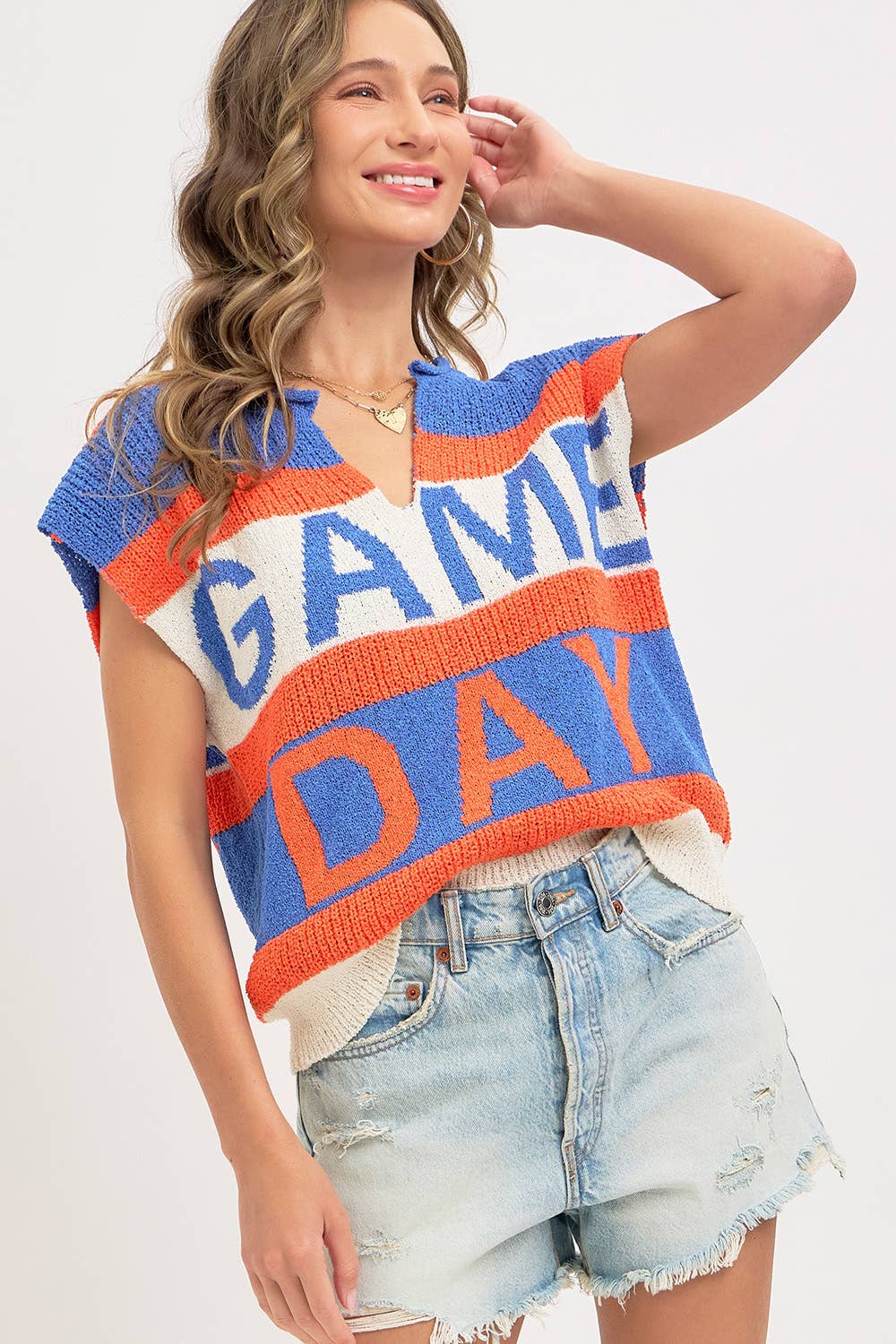 GAME DAY RED & BLACK SWEATER KNIT TOP