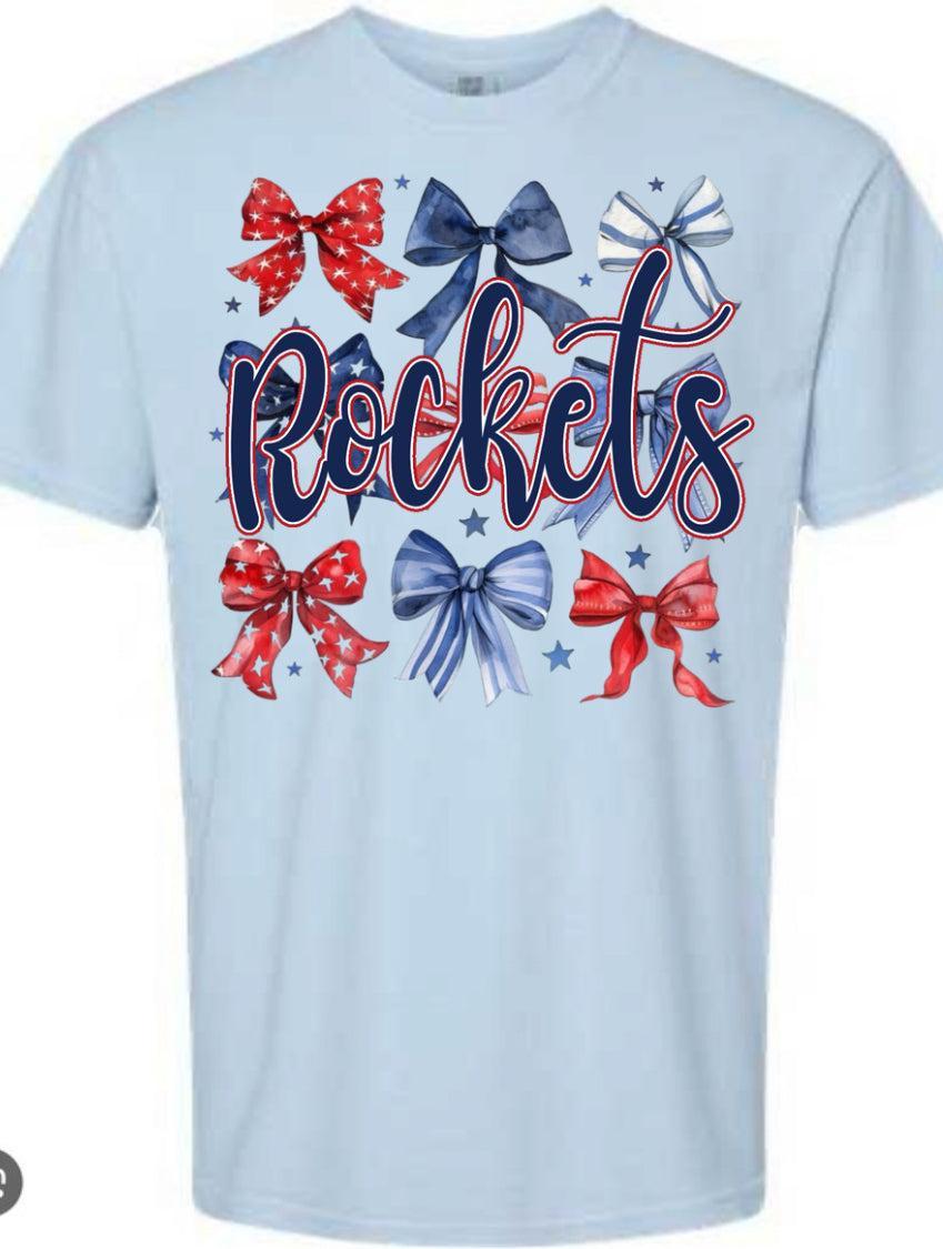 Rockets Bow Collage Comfort Color Adult Short Sleeve Blue Vaughan