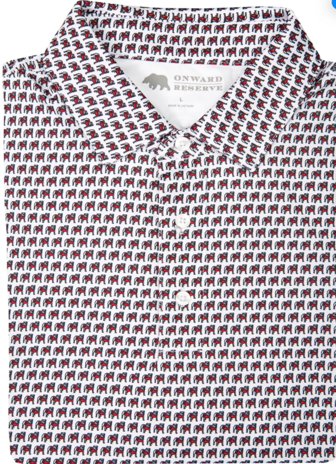 UGA Standing Bulldog Printed Performance Polo- White