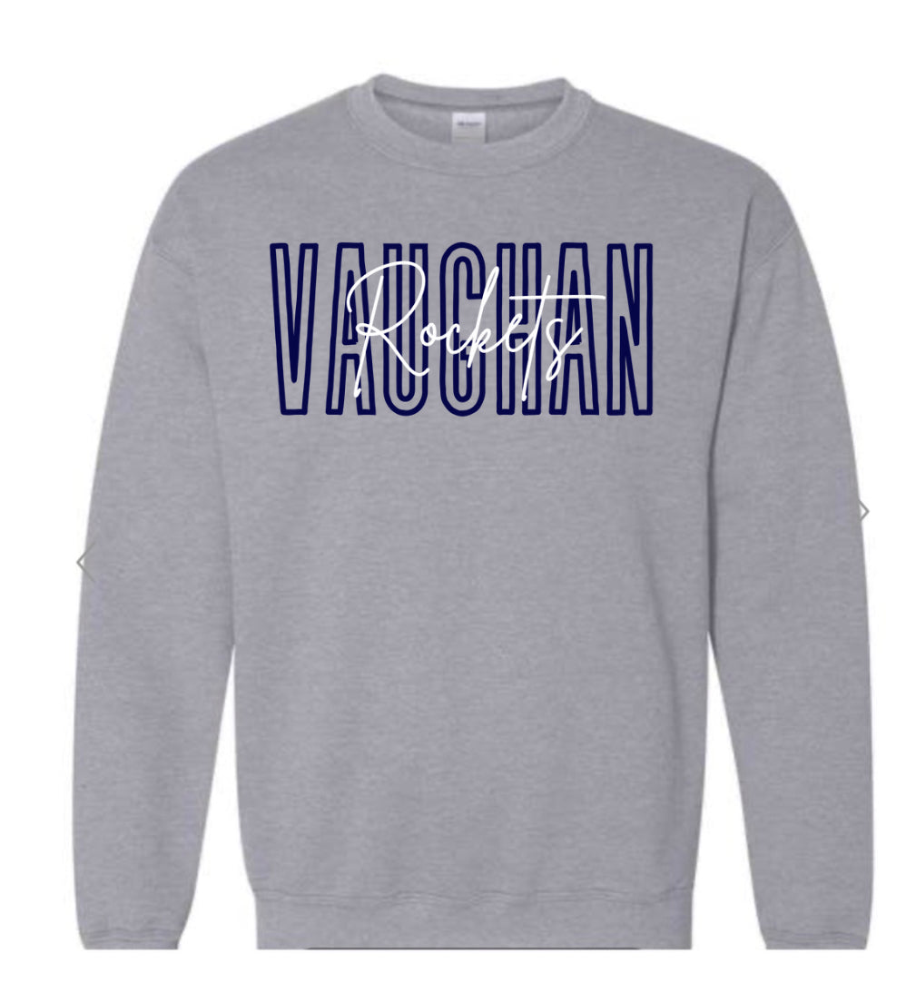Vaughan Rockets Outline with Cursive Grey Sweatshirt