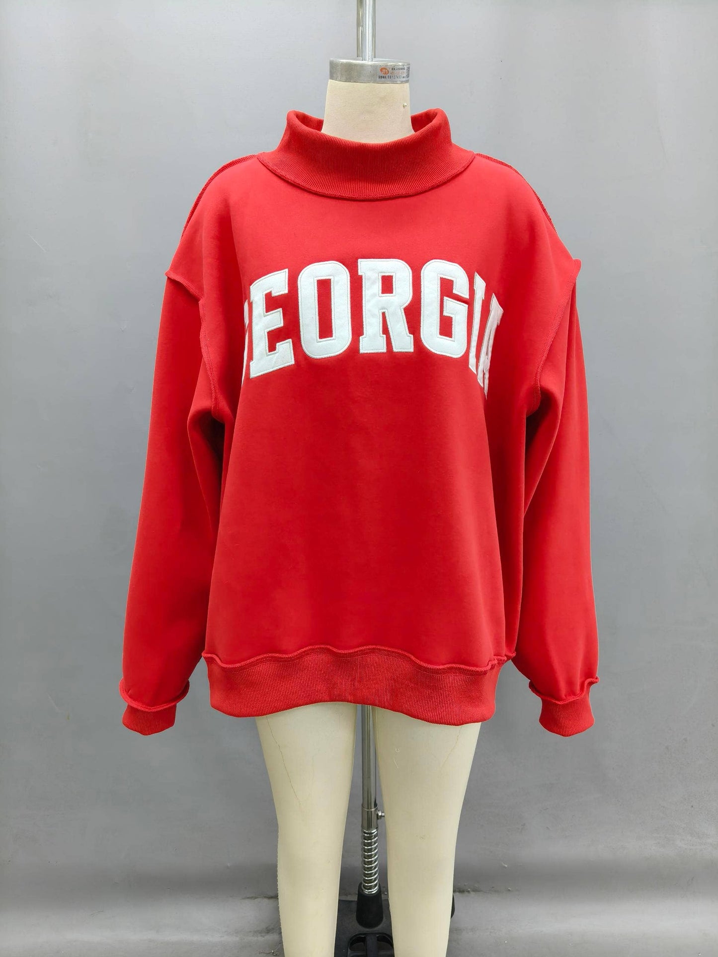 Georgia Embroidered MockNeck Sweatshirt: Red