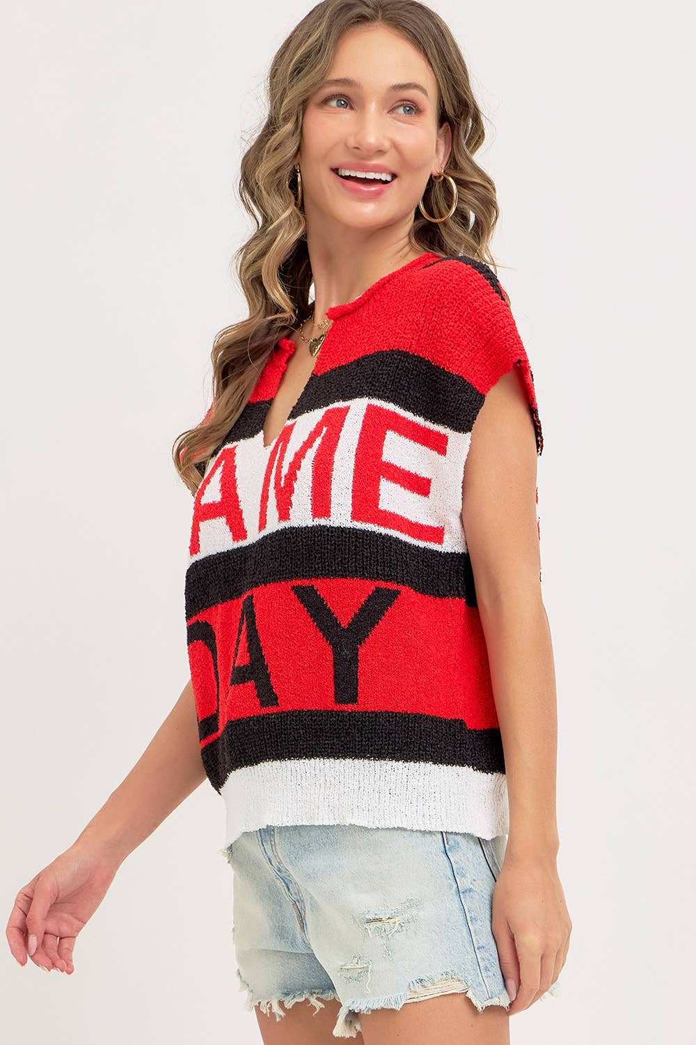 GAME DAY RED & BLACK SWEATER KNIT TOP
