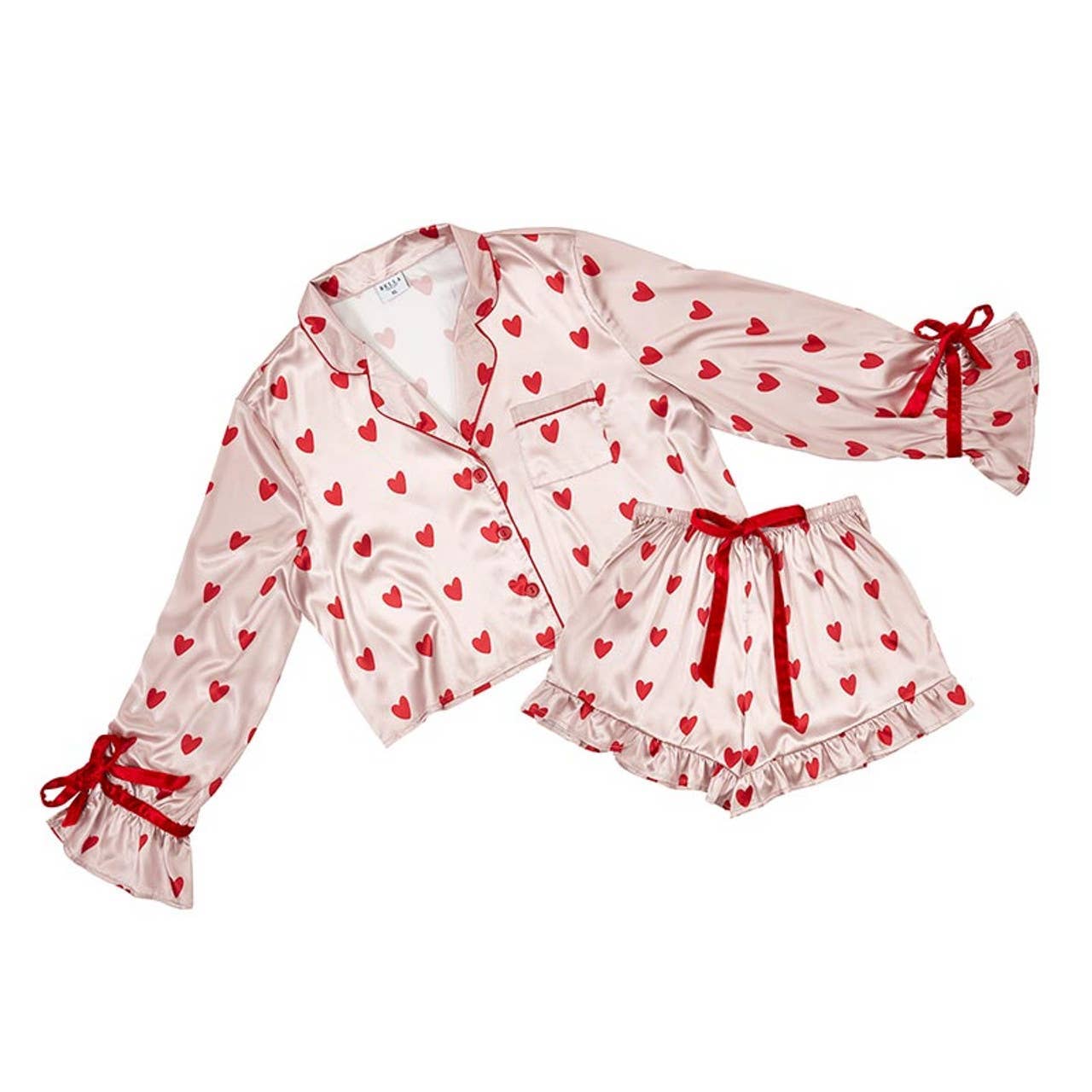 Pink Velvet Two-Piece PJ Set - Hearts: 100% Polyester