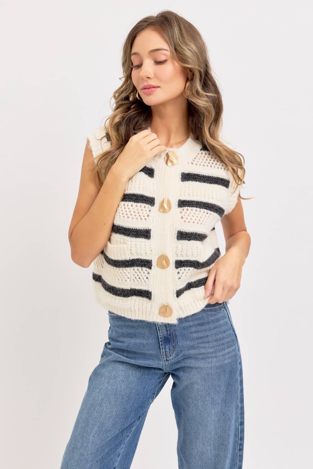STRIPE SWEATER KNIT SLEEVELESS TOP