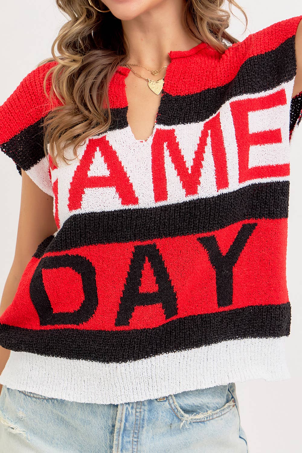GAME DAY RED & BLACK SWEATER KNIT TOP