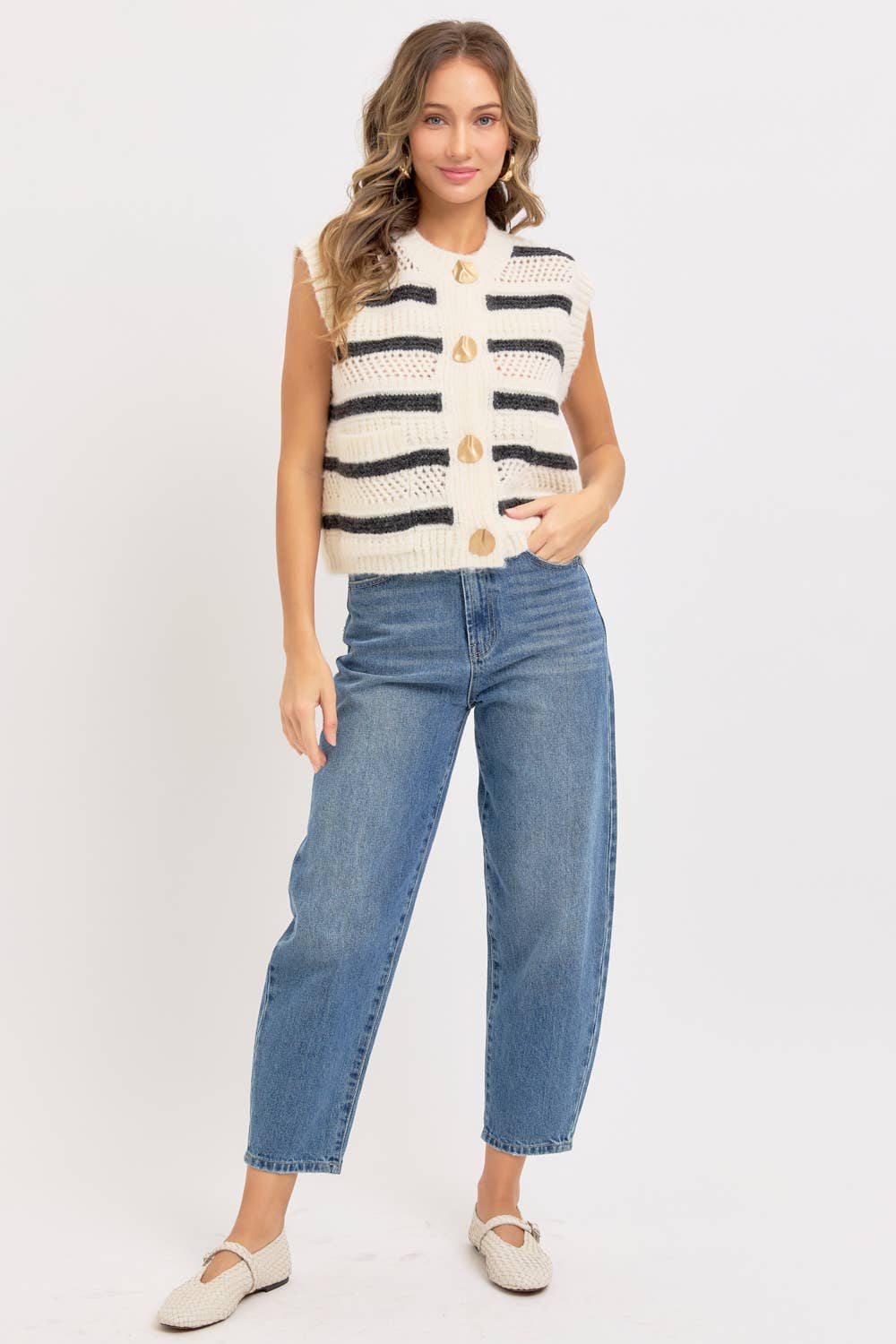 STRIPE SWEATER KNIT SLEEVELESS TOP