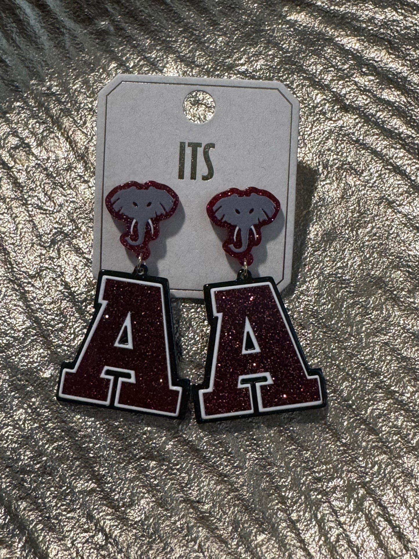 A block letter Elephant Sequin Earring