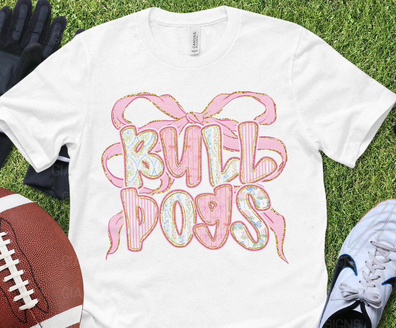 Bulldogs pink with bow all around floral
