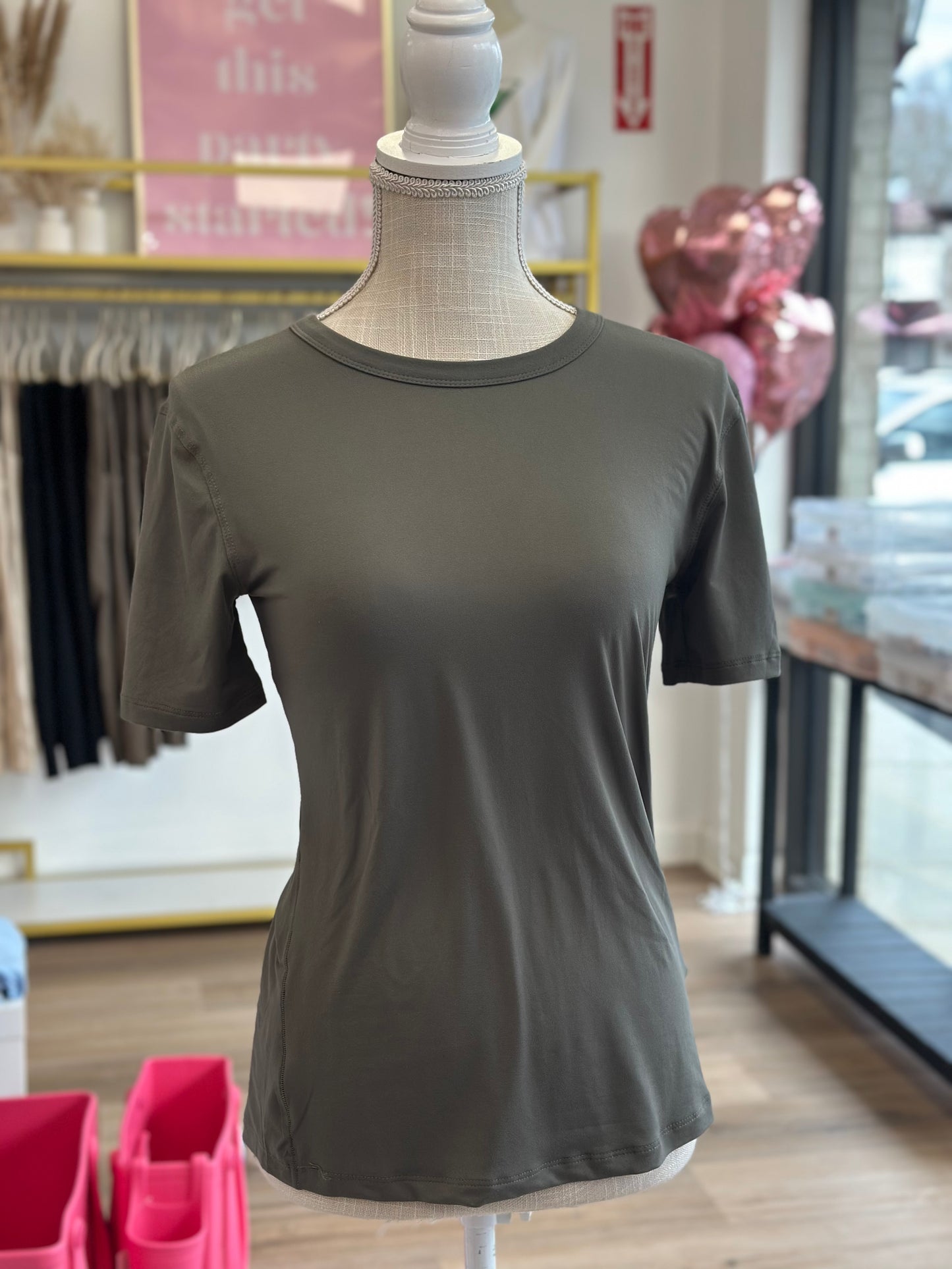 OLIVE NO LINING BRUSHED POLY SPAN JERSEY LIGHTWEIGHT COMFORT TOP