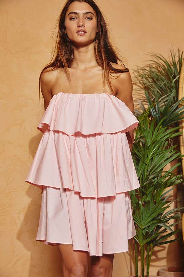 Tiered Tube Top Mini Dress: BABY PINK