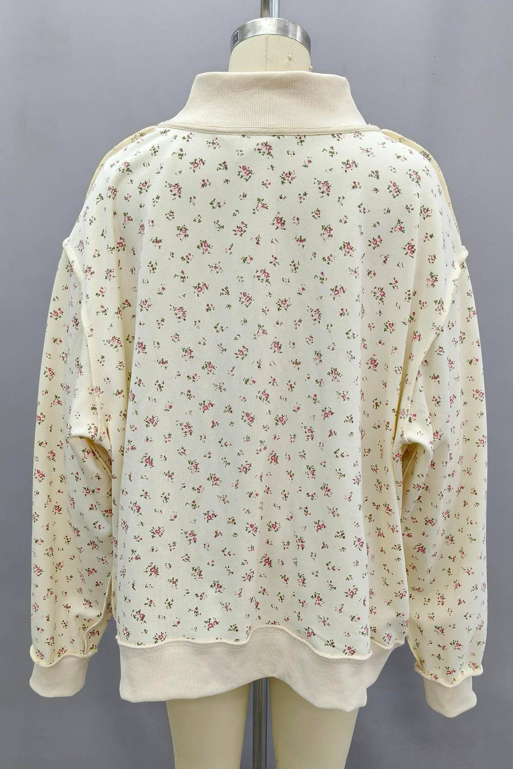 Floral Print Oversized Mock Neck Sweatshirt: CREAM