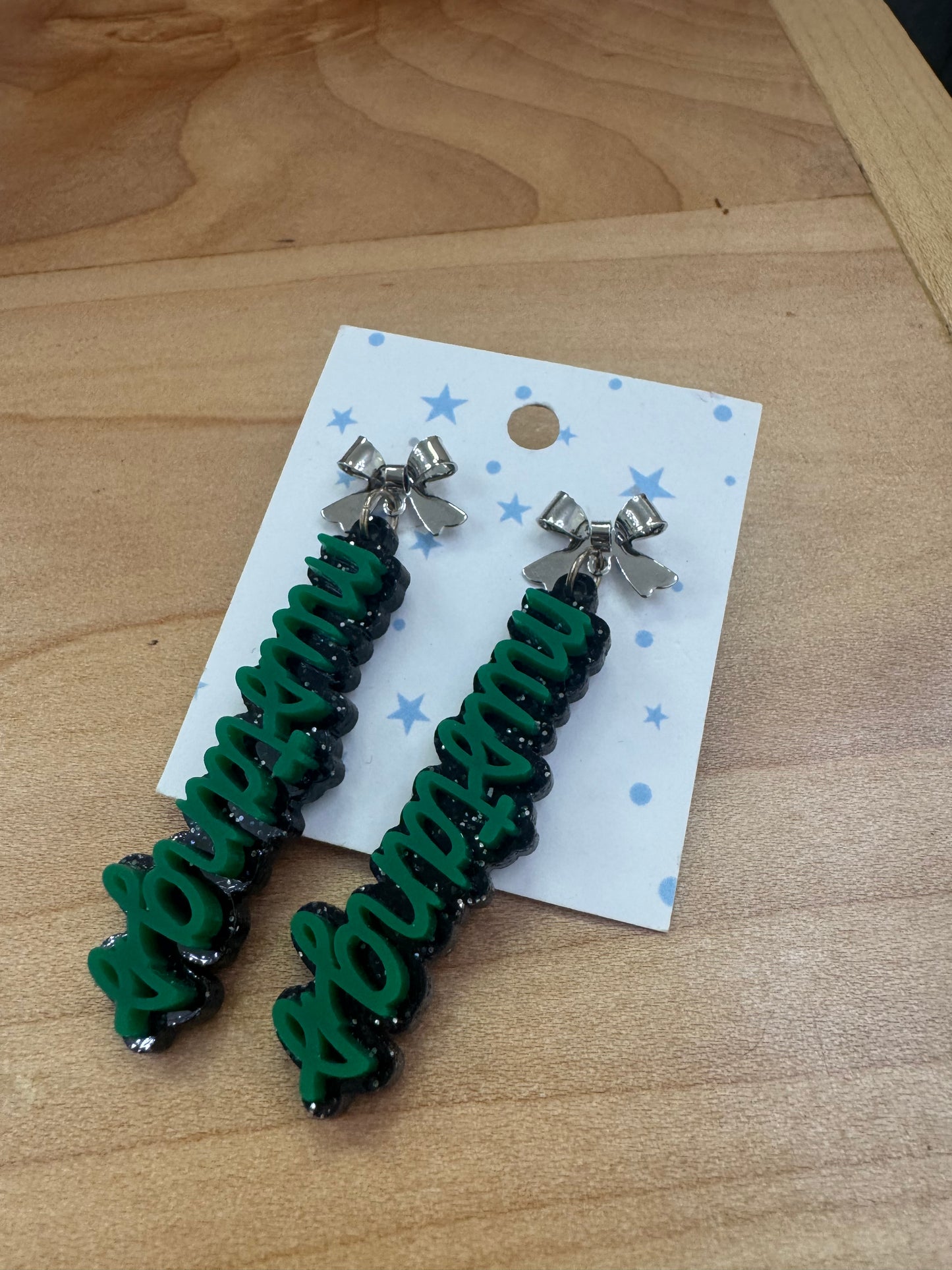 Mustangs Glitter Bow Dangles