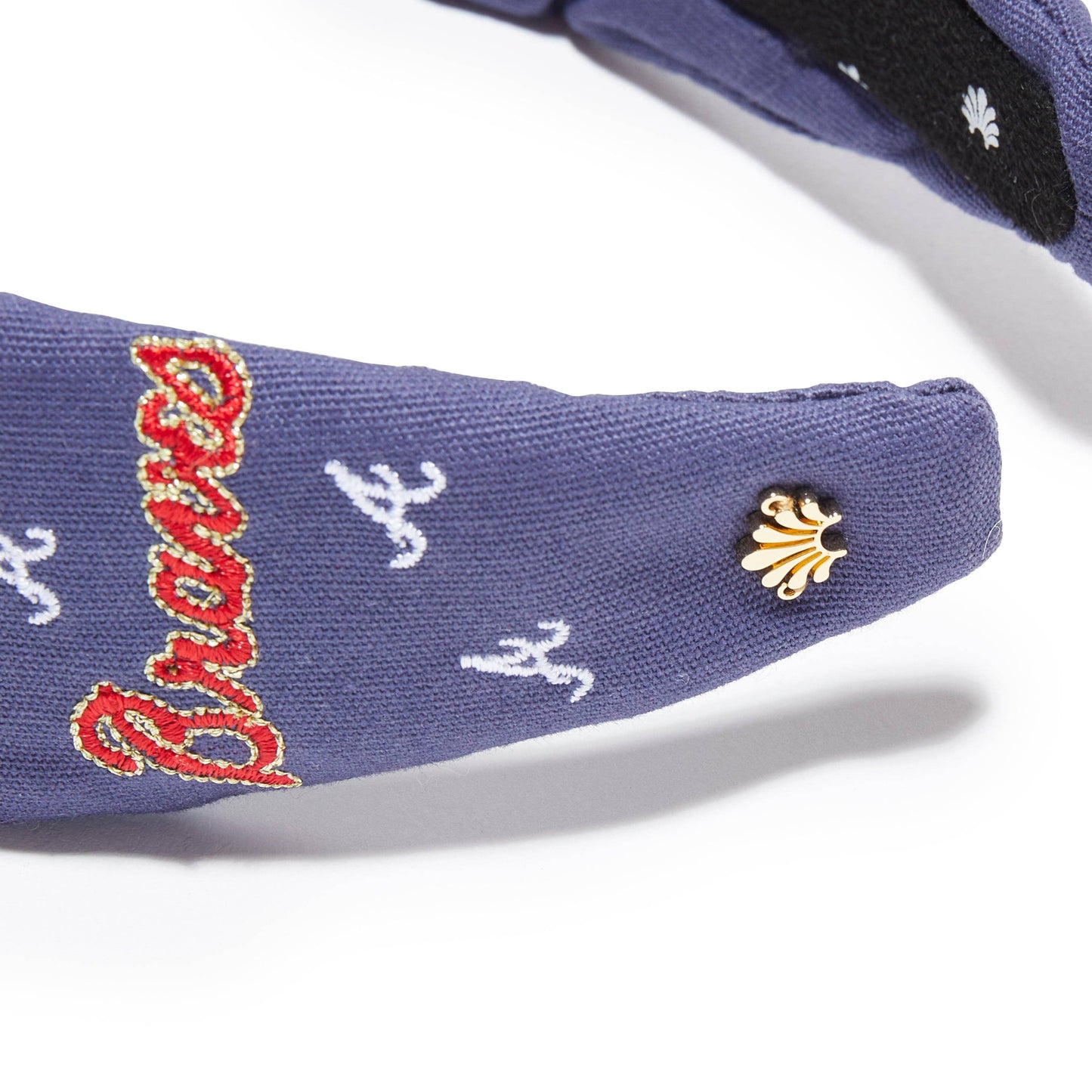 Navy Atlanta Braves Embroidered Knotted Headband- Lele Sadoughi