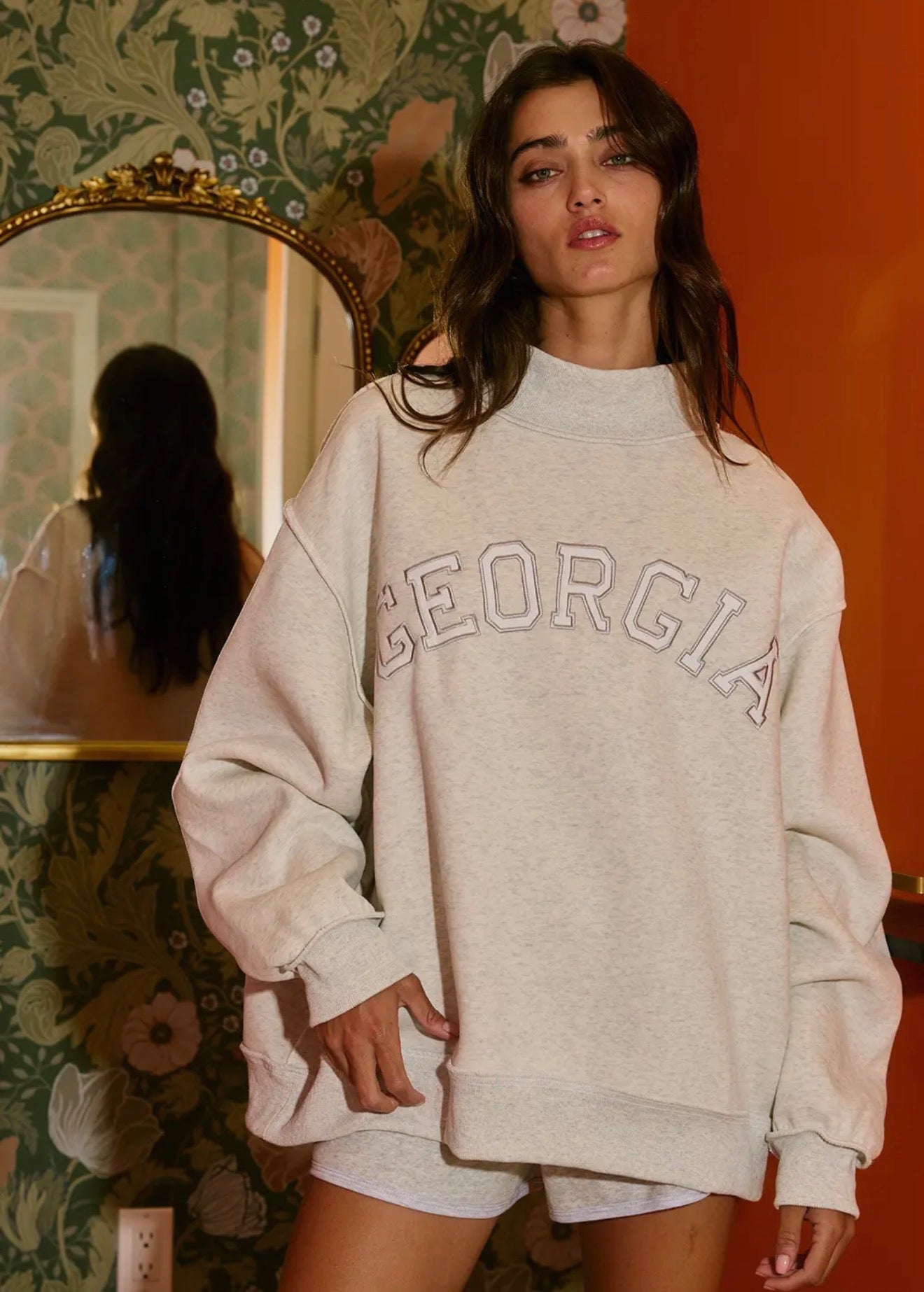 GEORGIA embroidered ash Mockneck Sweatshirt