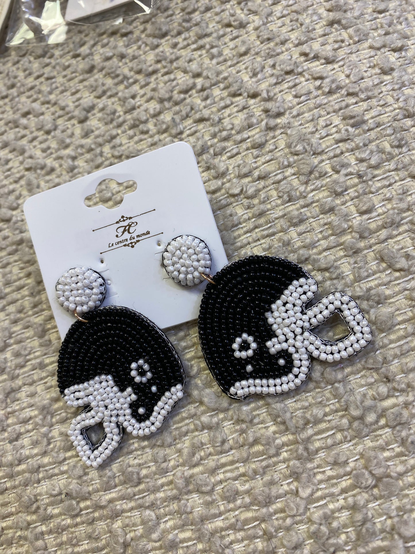 Black & White Beaded helmet dangle