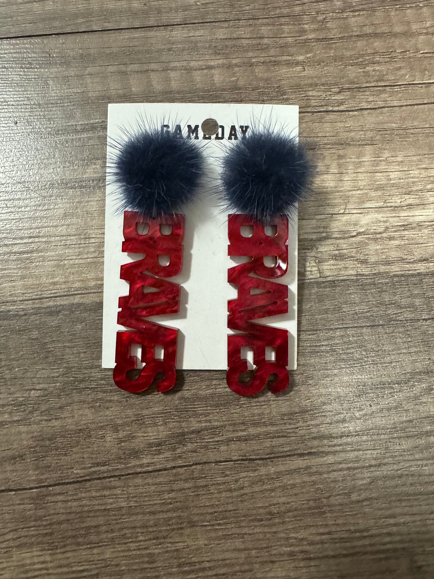 Red Braves With Fuzzy Pom Earring