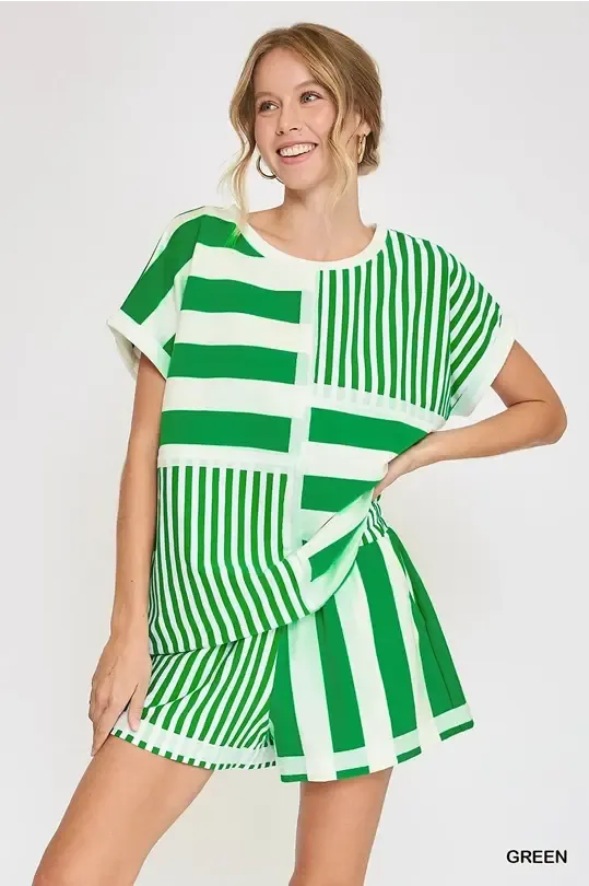 Mixed Striped Shorts - Green