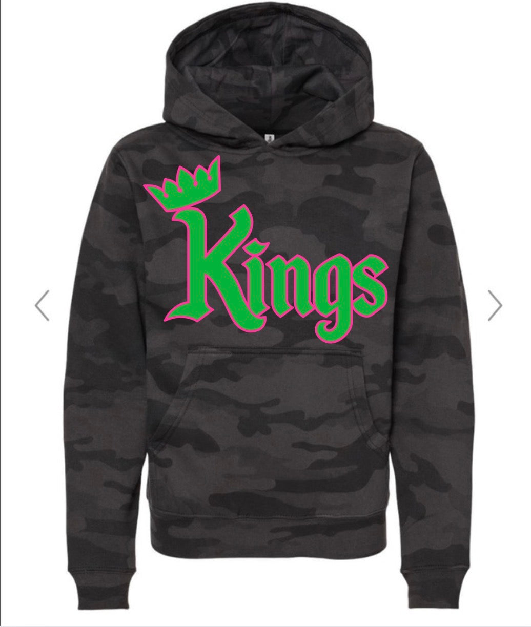 Kings Lacrosse Logo On black camo- independent trading company, midweight hoodie