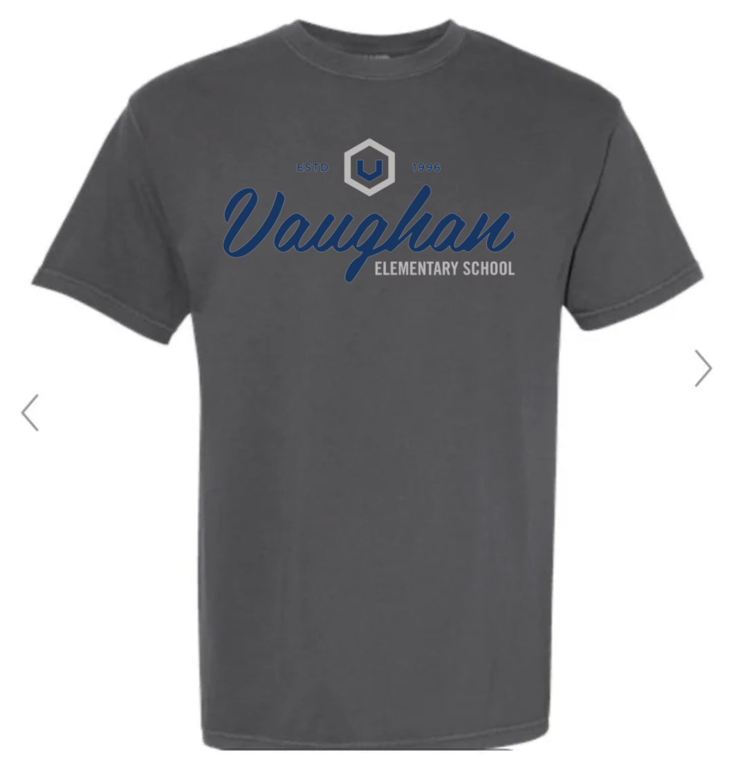 Vaughan Big Logo Comfort Color Adult Short Sleeve Dark Grey