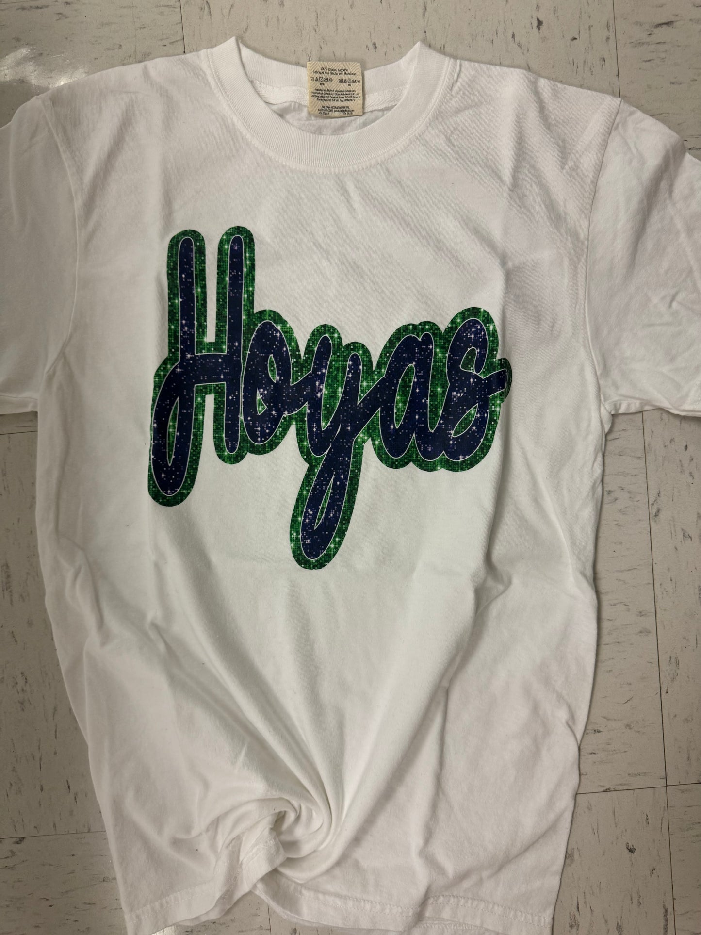 Hoyas Cursive Faux Glitter Tee
