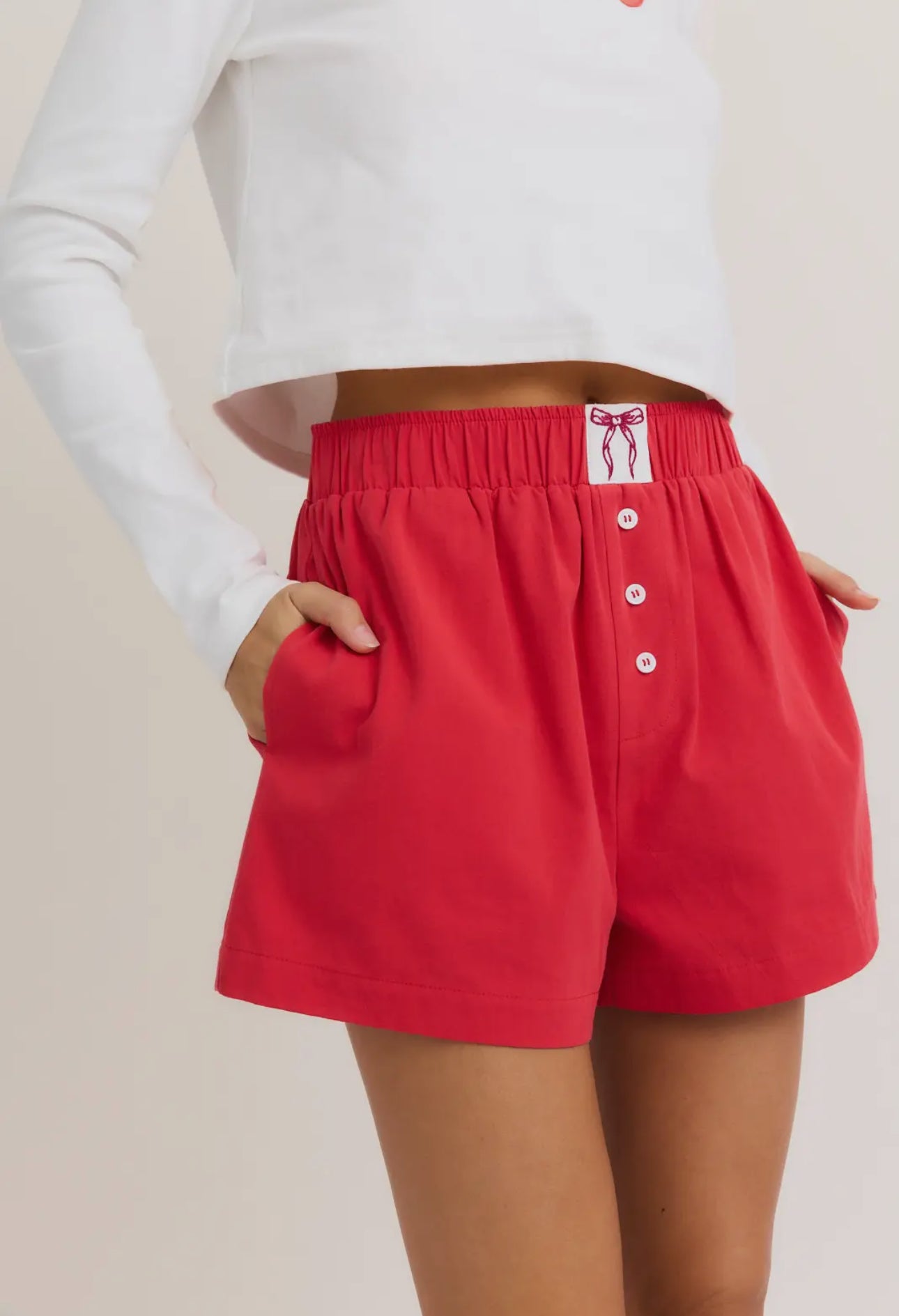 High Waisted Boxy Shorts - Red